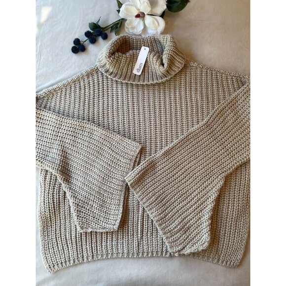 Glam Womens Oversized Chunky Knit Turtleneck Sweater NWT Beige Size M lagenlook - Picture 2 of 9